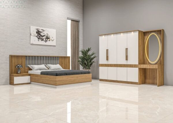 DAFFODILE Premium Bedroom Set – Elam Gold & White UV Finish