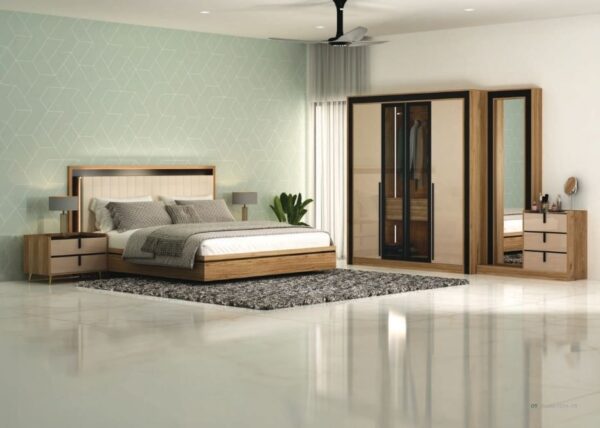 AURETTE Premium Bedroom Set – Arctic Wood & Beige HDG Finish