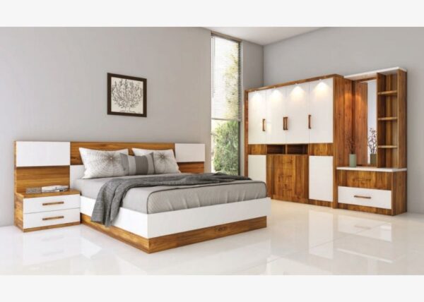 CAMILE Luxury Bedroom Set – Fawn & White UV Finish